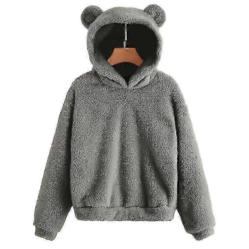 Ladies Rabbit Ear Fluffy Coat Fleece Hooded Solid Color Winter Warm...