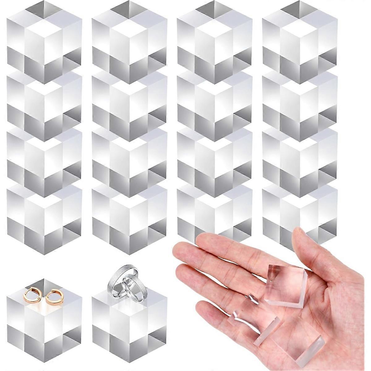 16 Pcs Clear Acrylic Blocks Square Display Block Clear Polished Cube Acrylic Jewelry Display Stand Showcase Holder Base