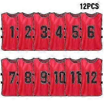 Boeyaa 12-piece Adult/Children Soccer Training Numbered Vest Expansion Activities Vest Red