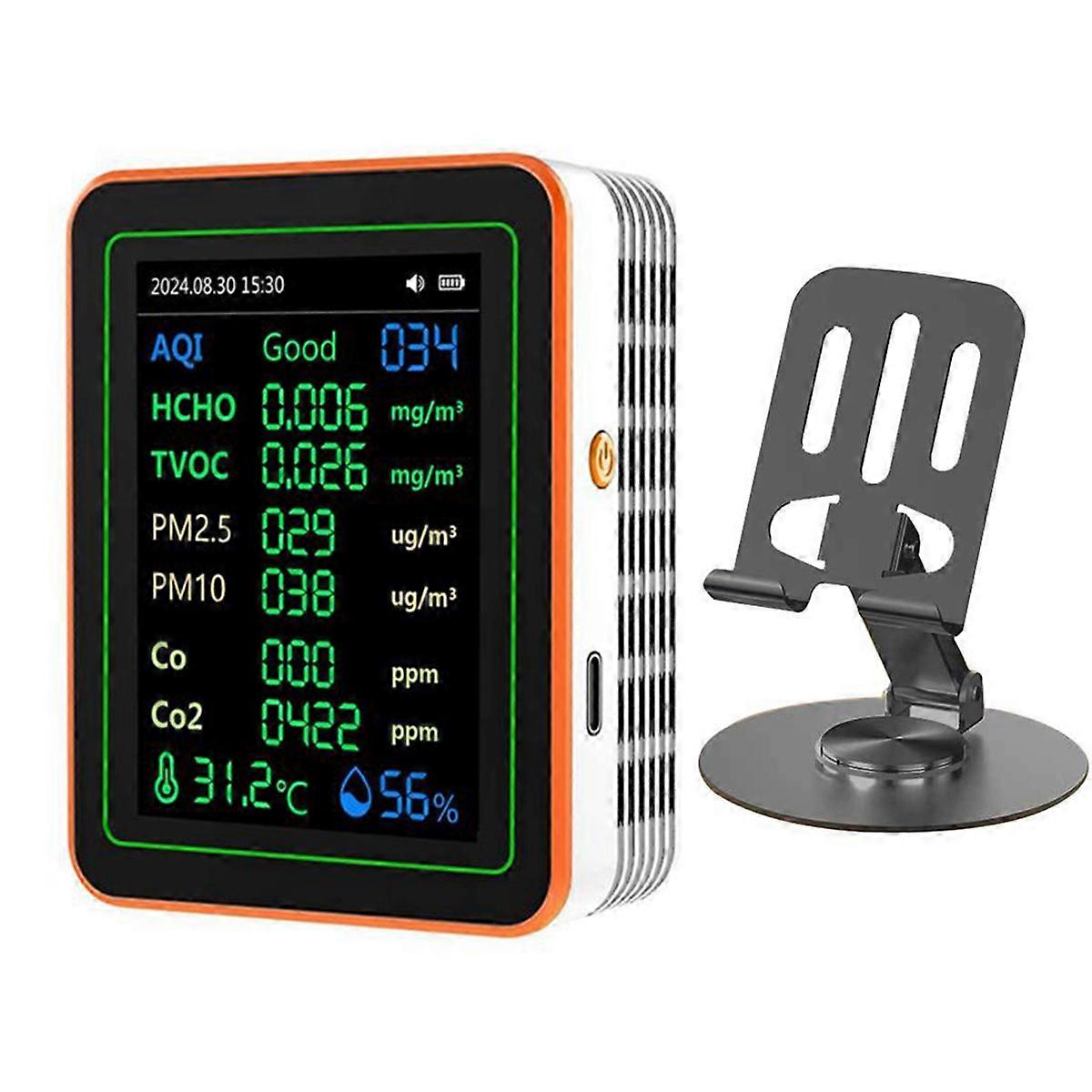 Air Quality Detector 12 in 1 Air Quality Tester Temperature Humidity Meter CO/CO2/HCHO/TVOC//PM2.5/PM10 White