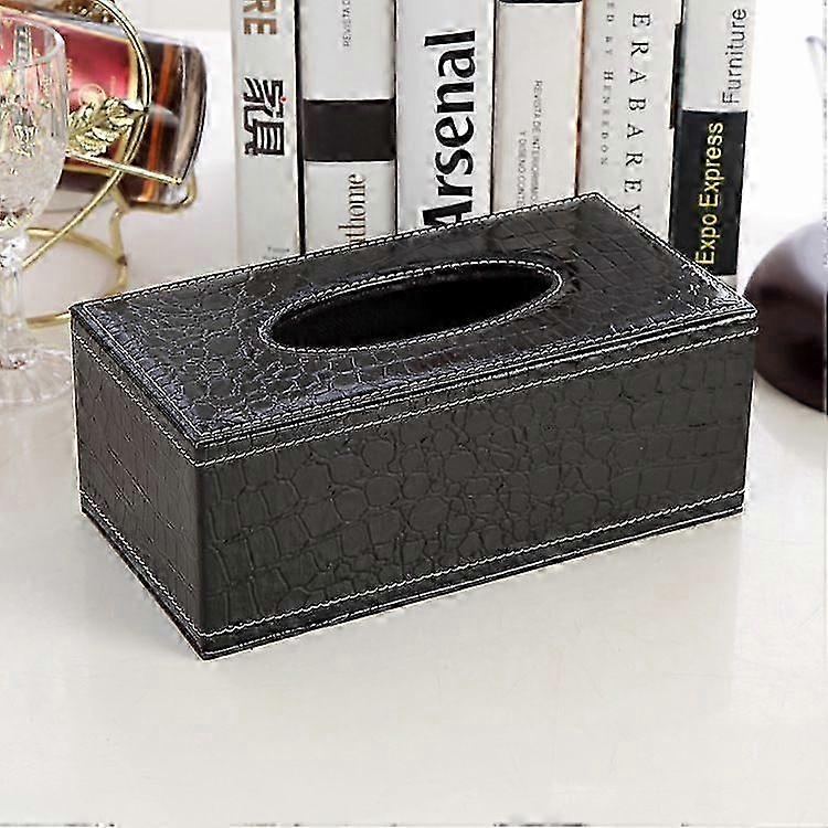 PU Leather Tissue Box Holder, Rectangular Crocodile Pattern Napkin Holder Drawer Tissue Box for Home Office Car Decor (Black)