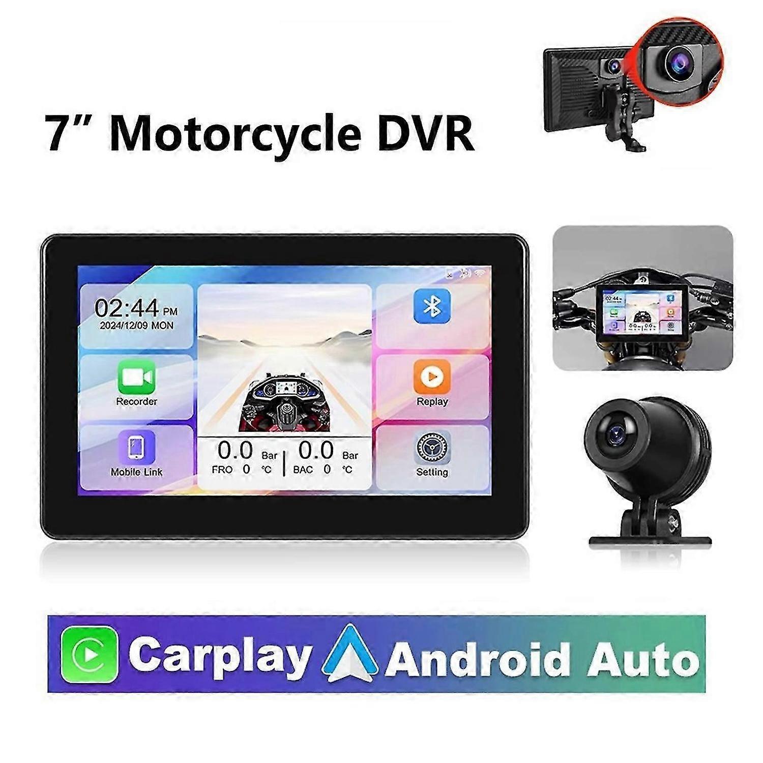 Moto 7 pouces DVR sans fil CarPlay écran Android Auto lecteur multimédia Dash Cam Navigation Monito