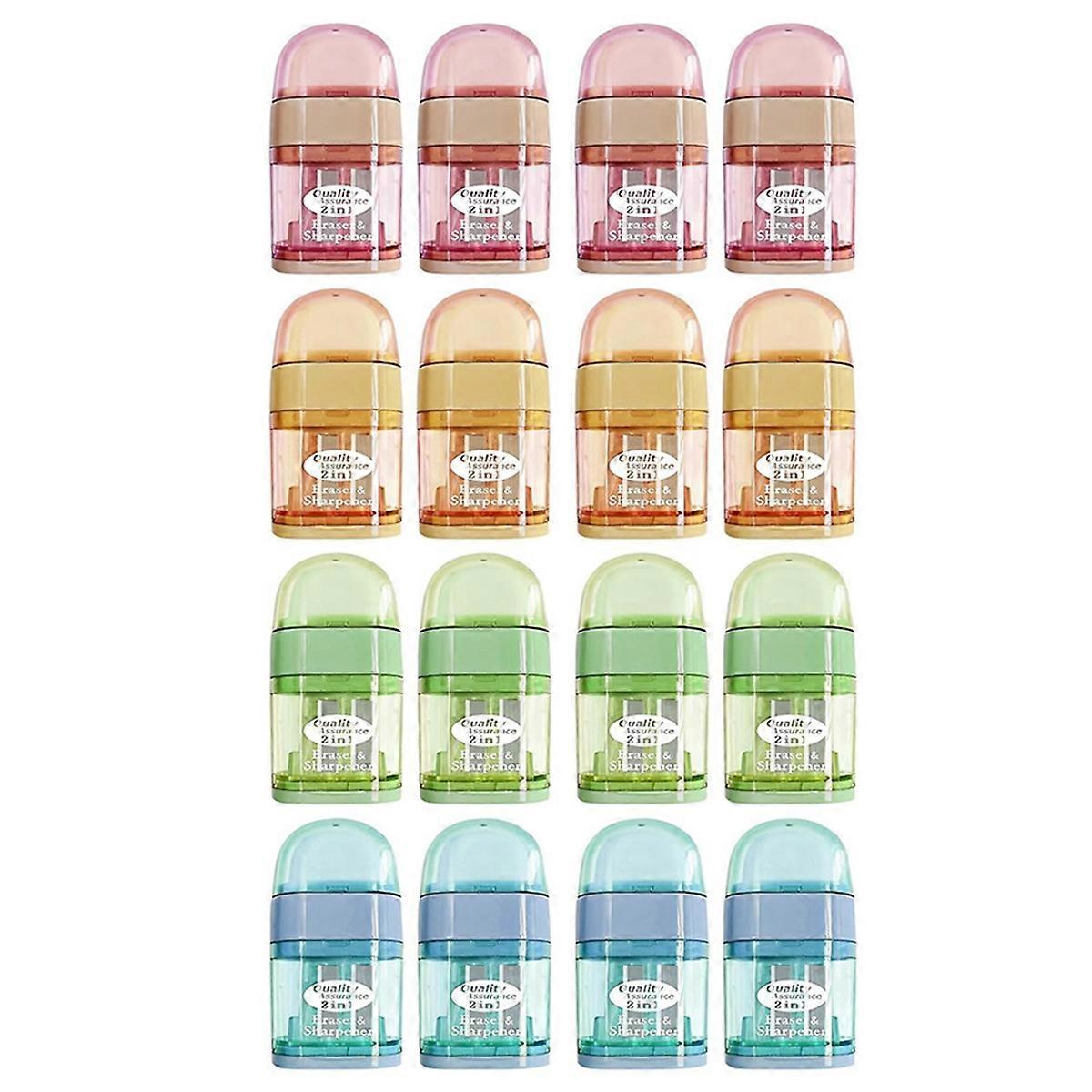 12 Pack Manual Cute Pencil Sharpener with Eraser Double Holes Multicolored Handheld Pencil Sharpene