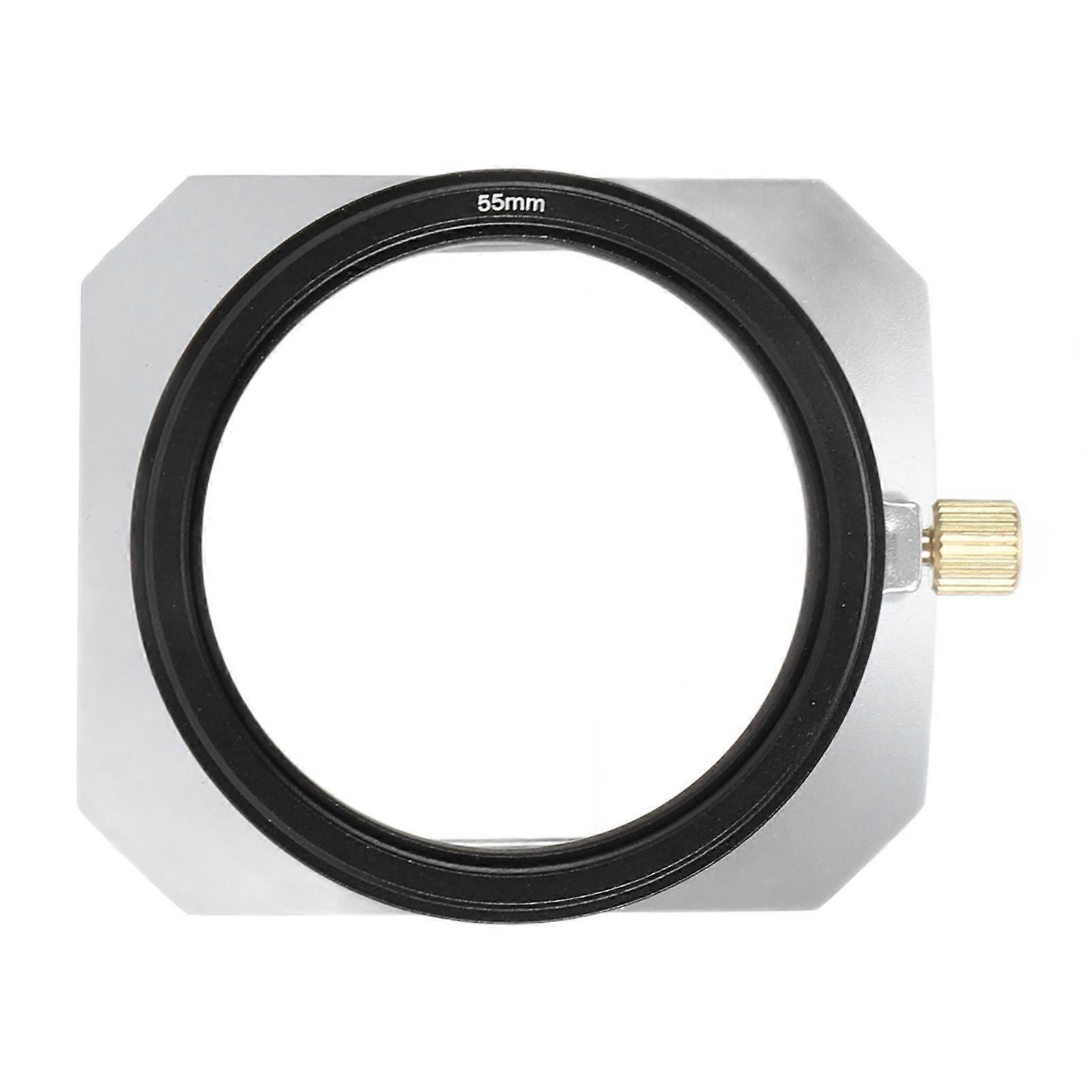 55mm Square Metal Lens Hood Aluminum Alloy Retro Digital Camera Lens Hood Shade for 25mm Or Above Focal Length Sliver