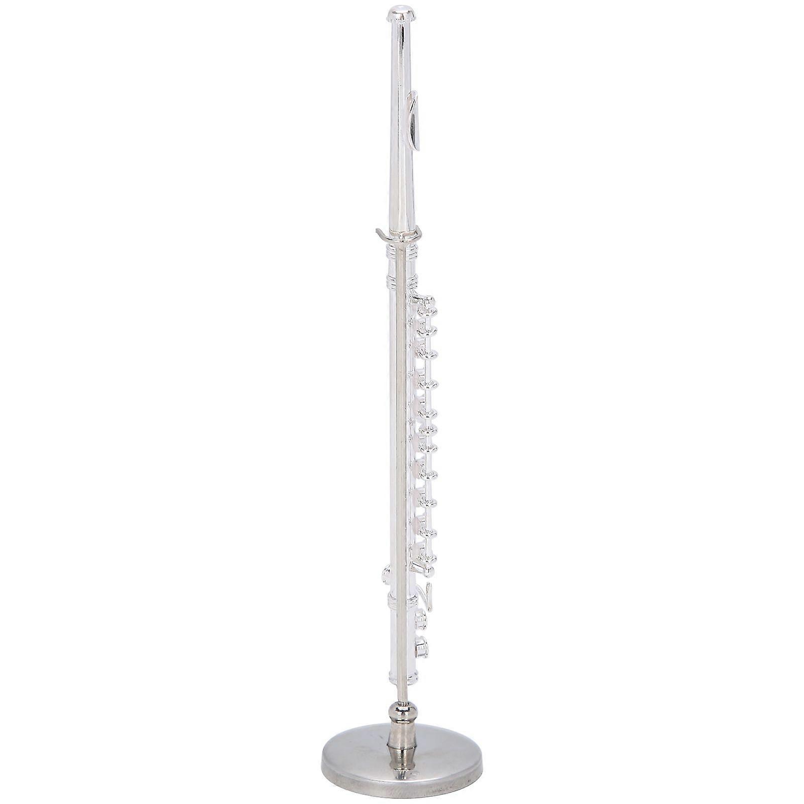 Copper Miniature Flute with Stand Mini Musical Instrument Model Accessory Gift (Silver)