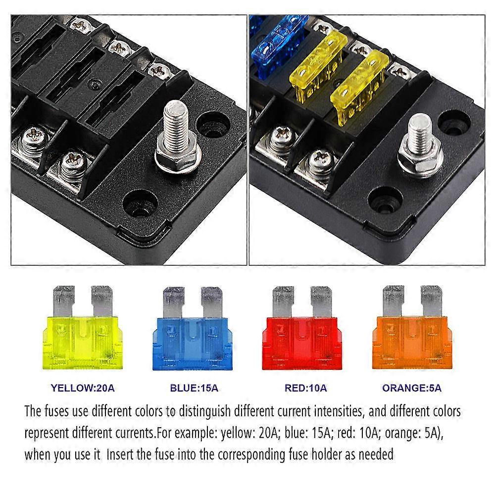 Insurance Fuse Plastic Fuse Holder 6 Ways with 12Pcs Fuses