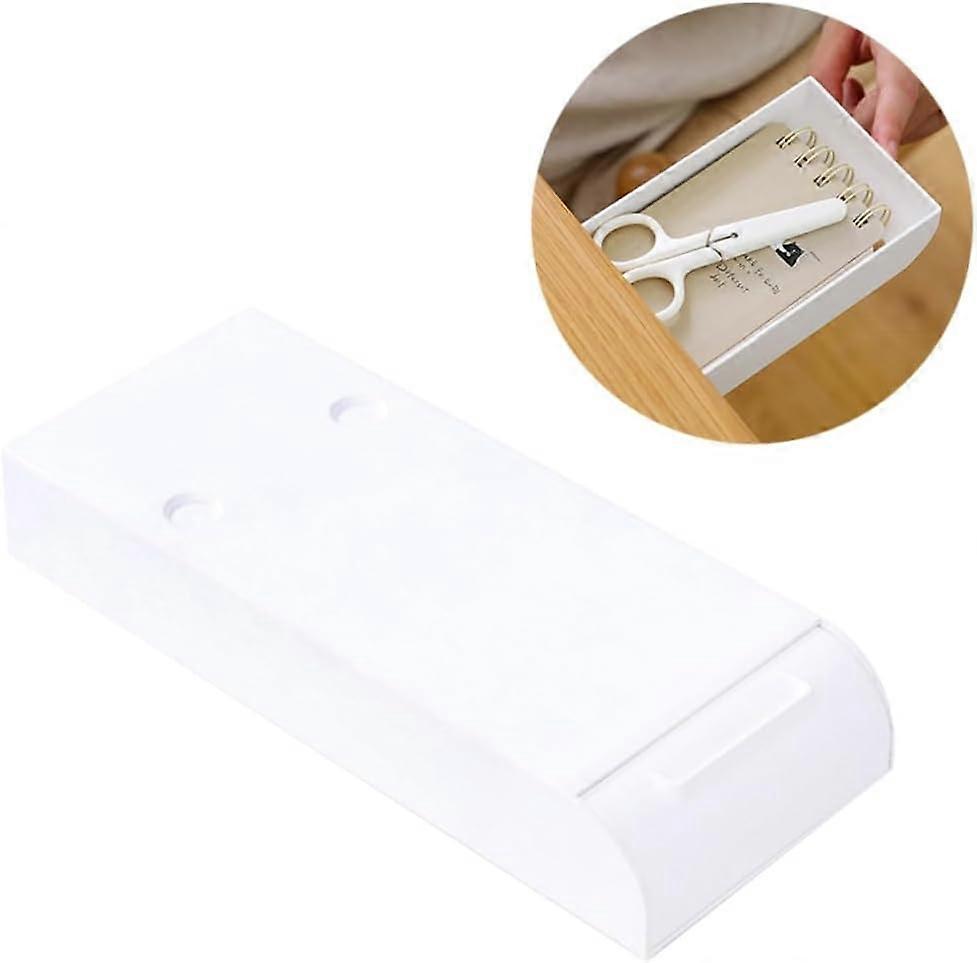 Under Desk Adhesive Drawer Pen Holder Mini Invisible Stationery Organizer Box White For Classroom Study
