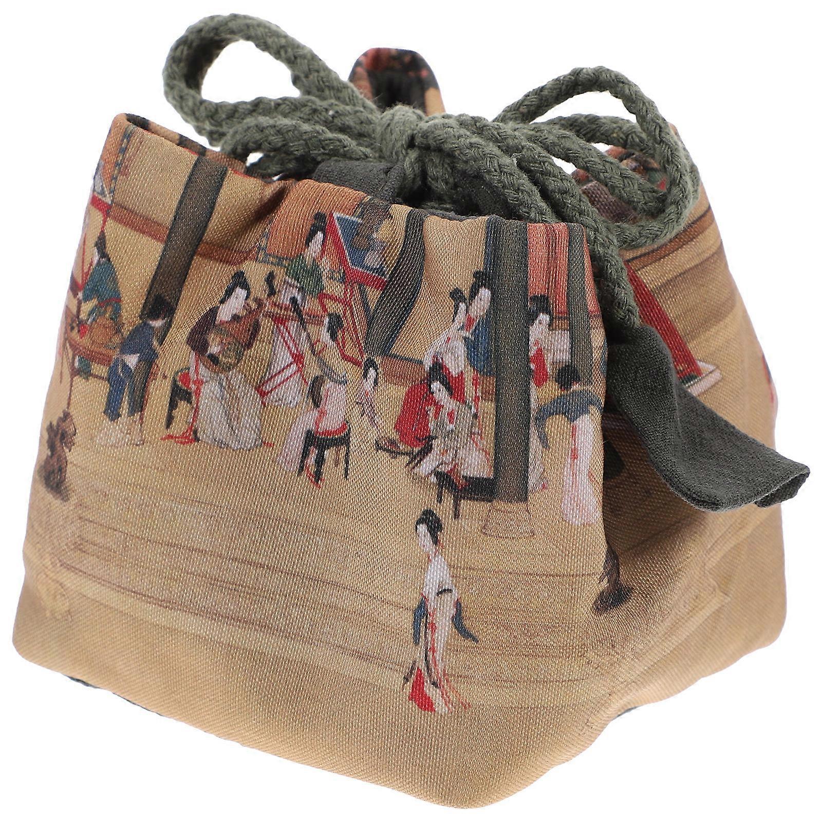 Teacup Storage Pouch Travel Use Tea Set Outdoor Business Travel Multi Material Canvas and Rope Protection during Travel 1Pack