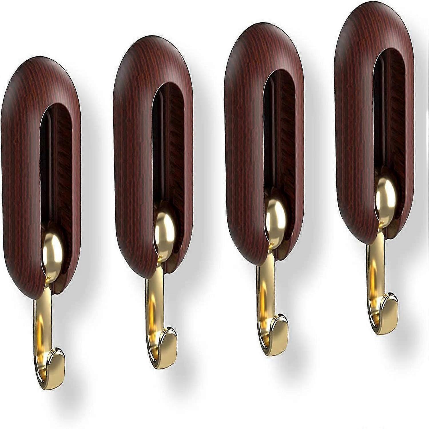 Self-Adhesive Hooks, Pack of 4, 360 Rotating Ceiling Hooks, Towel Hooks, Towel Holder(Walnut)