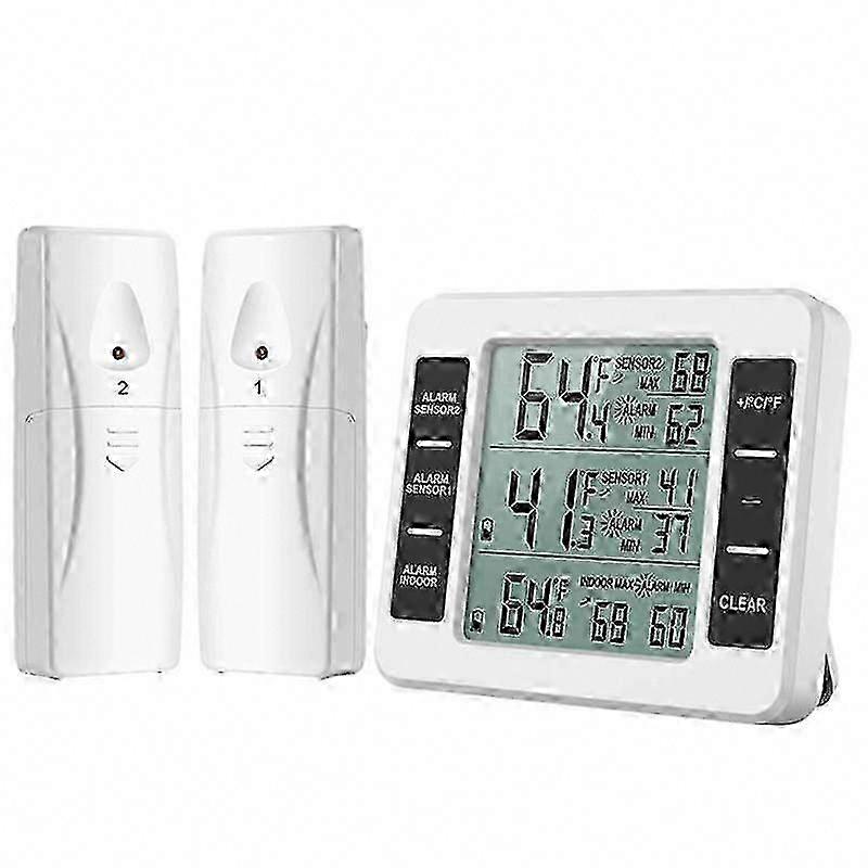 Wireless Refrigerator Thermometer Digital Freezer Thermometer with 2 Sensors for Temperature Monitoring