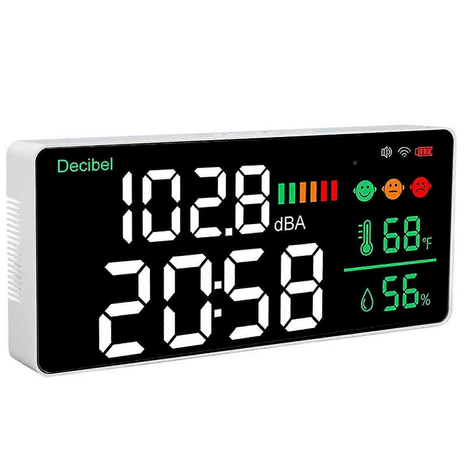 4-In-1 Decibel Meter, WiFi Sound Level Meter Digital Clock Temperature Humidity Meter, 30-130DBA DB Meter