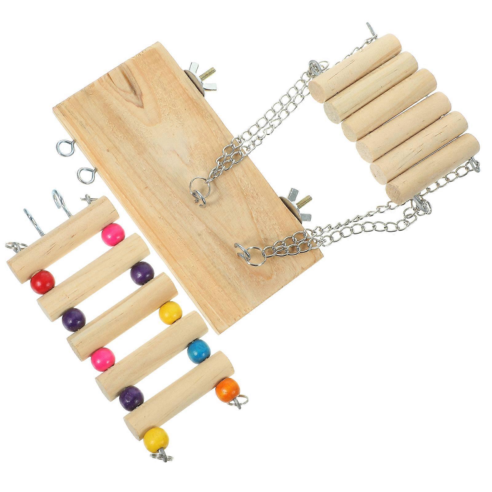 Parrot Wooden Swing Ladder Set For Birds Indoor Simple Structure 15x7x16Cm Entertainment 3 Sets