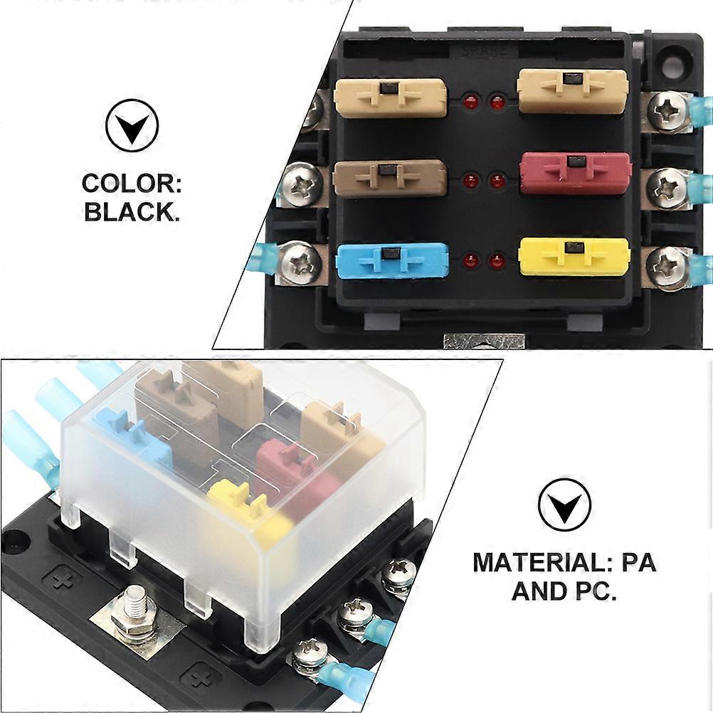 6 Ways Fuse Box with Light Terminal Block for Vehicle 2Pcs