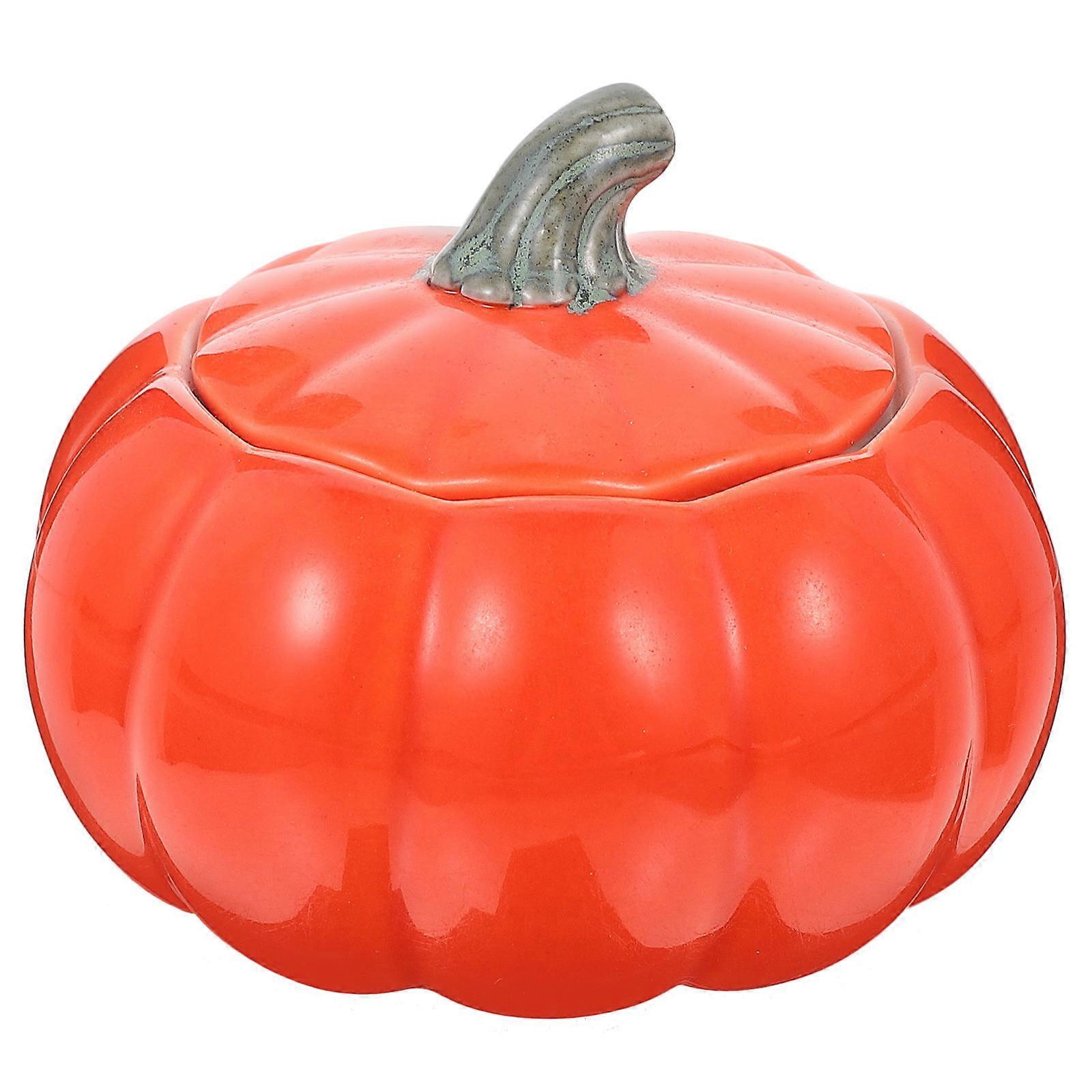 Red Ceramic Candy Holder for Home Including 2Pcs Pumpkin Jar Container