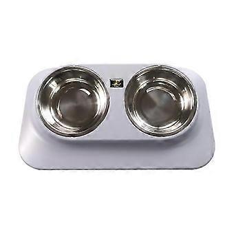 Pugga Pet Rostfritt Stål Halkfri Skål Katt Hund Lutande Hals Matare, Stil: Dubbel Skål Silvergrå 26-27s