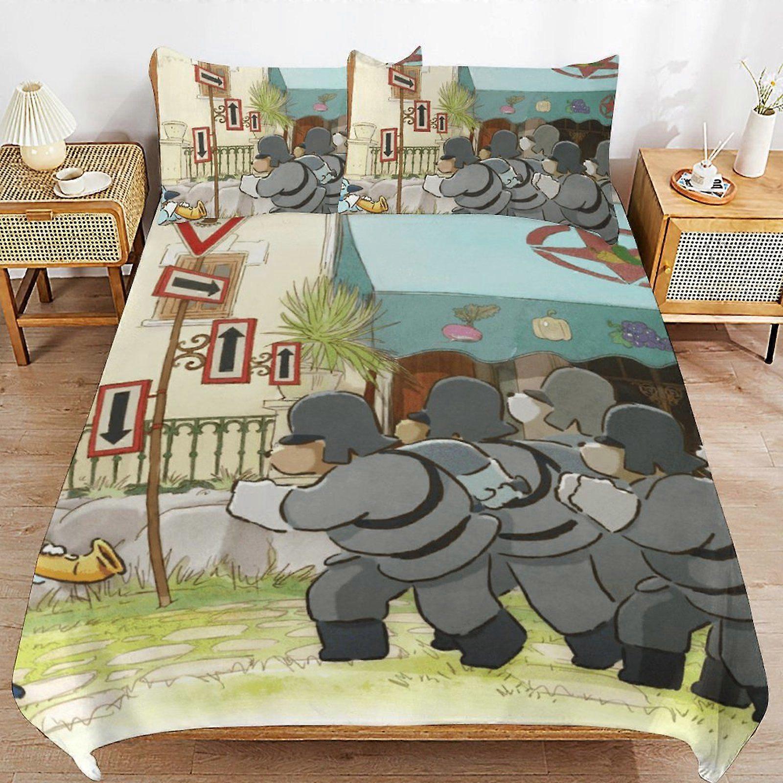 S479 Ernest & Celestine Soft Sleep Safe Threaded Build Machine Ready Closure Duvet Cover Sets for Bedroom A479