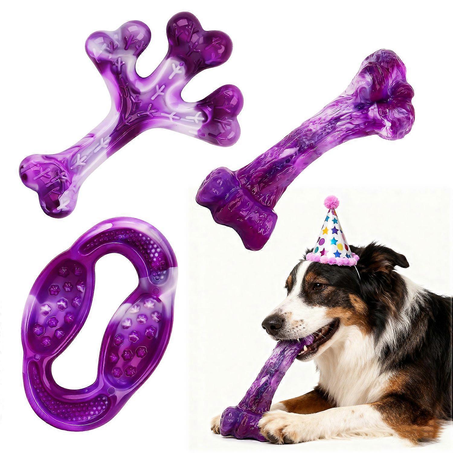 Aelflane 3 Pack Dog Toys for Aggressive Chewers,Meat Flavors (Bacon/Beef/Smoked) Dog Chew Toy