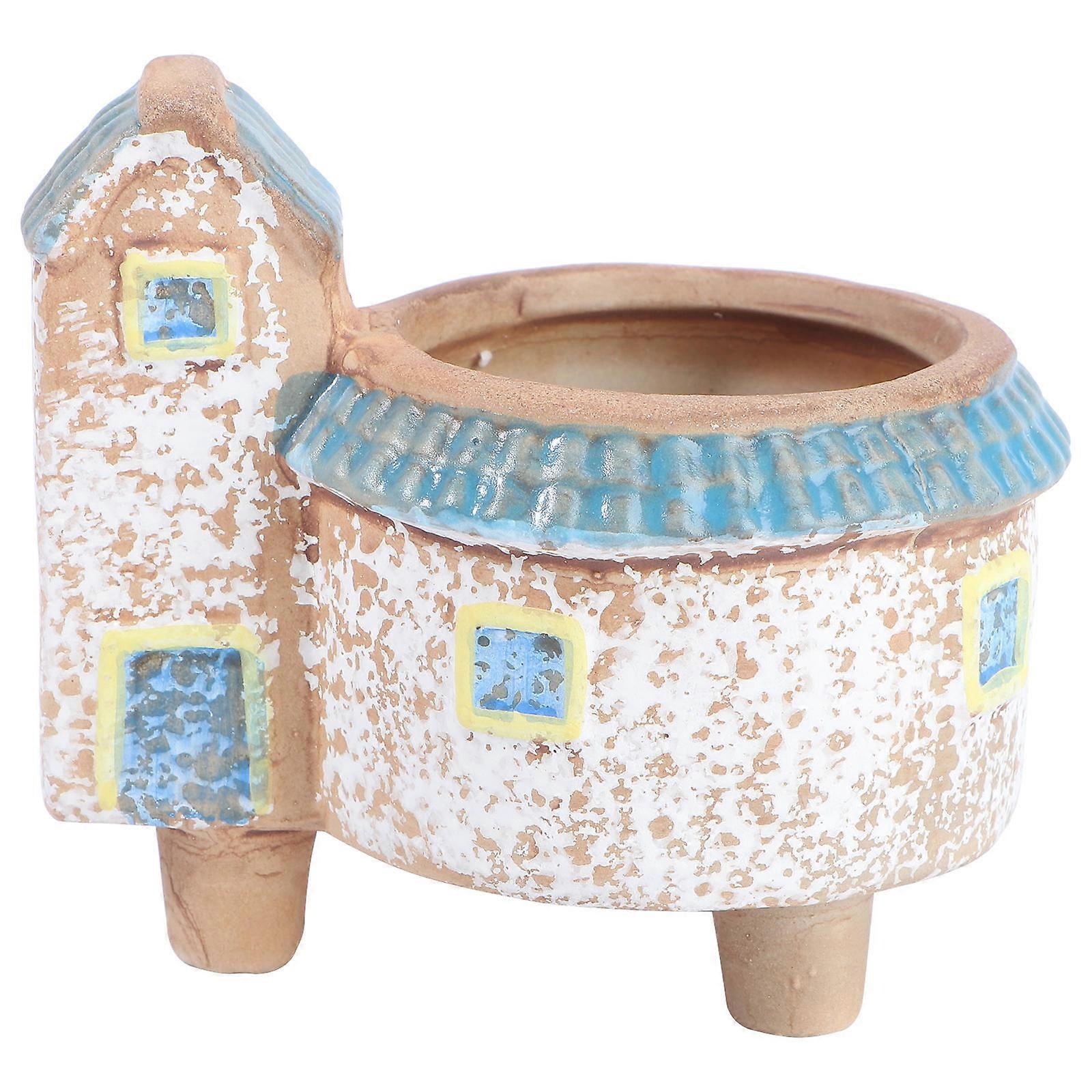 Cactus Pot Ceramic Planter for Planting Use 2Pcs Colorful House Shape