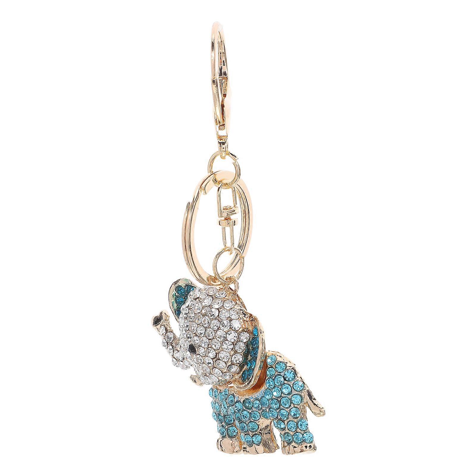 Elephant Style Keychain Rhinestone Decoration for Keys 2Pcs Blue