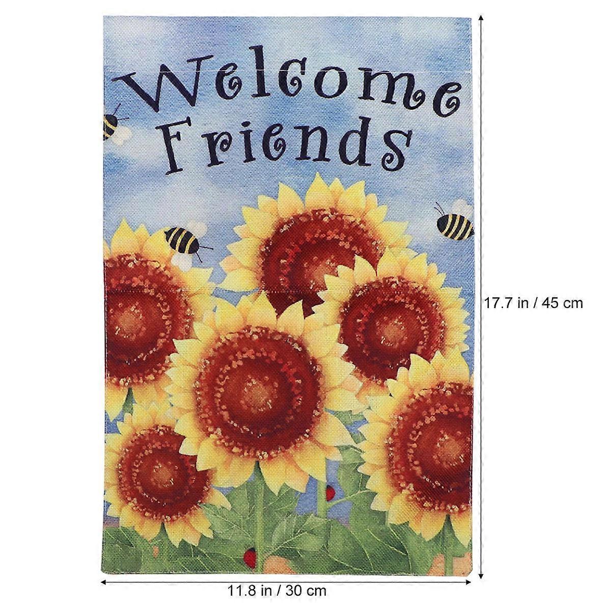 Assorted Color Sunflower Garden Flag Rectangle Double-Sided Printed Wall Hanging Pendant for Home Bar Cafe 45x30x0.5cm 1Pack