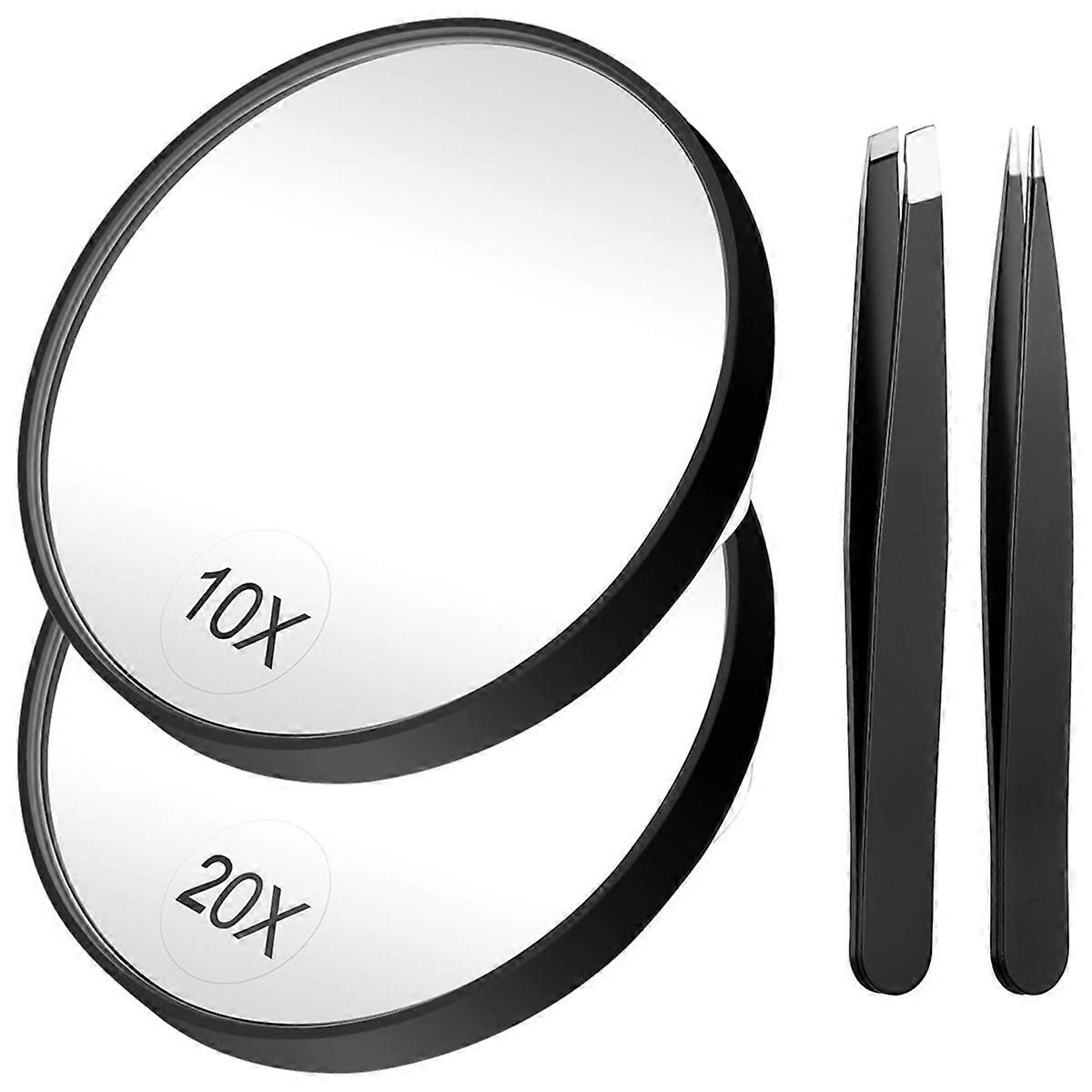 Magnifying Mirror 20X Mirror+10X Magnifier Mirrors with 2 Suction Cups Small Travel Magnifying Mirror and Tweezers Kit