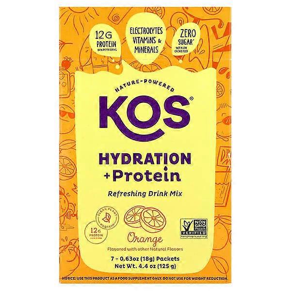 KOS, Hydration + Protein, Refreshing Drink Mix, Orange , 7 Packets, 0.65 oz (18 g) Each