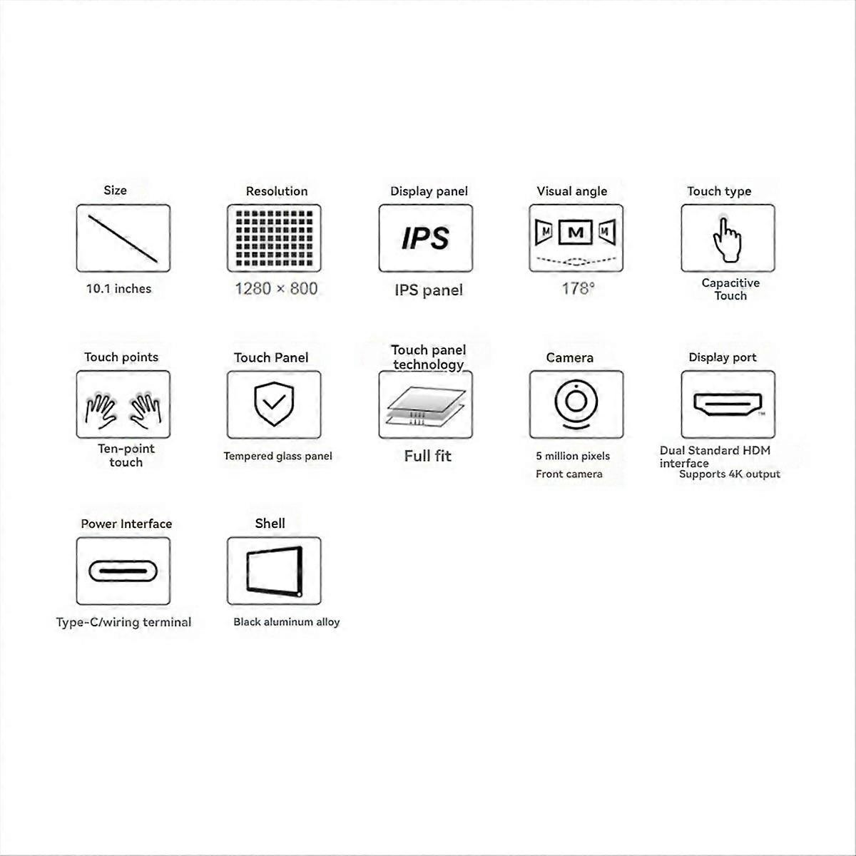 Écran tactile LCD 10,1 pouces avec caméra frontale 5 MP, prise britannique