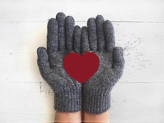 Women's Knitted Gloves Outdoor Warm  Heart Print Finger Gloves Touchscreen Compatible