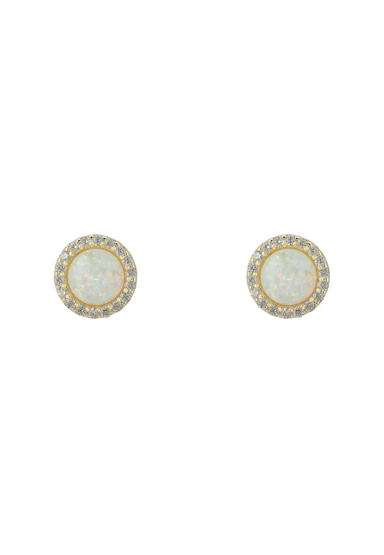 Latelita Women's Small Sparkling Halo Opal Stud Earrings in 18ct Gold Plated Sterling Silver - 0.8cm Diameter