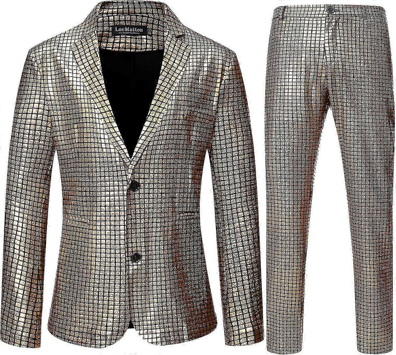 Men's Two Piece Disco Sets Shiny Jacket And Pants Metallic Sequin Suits