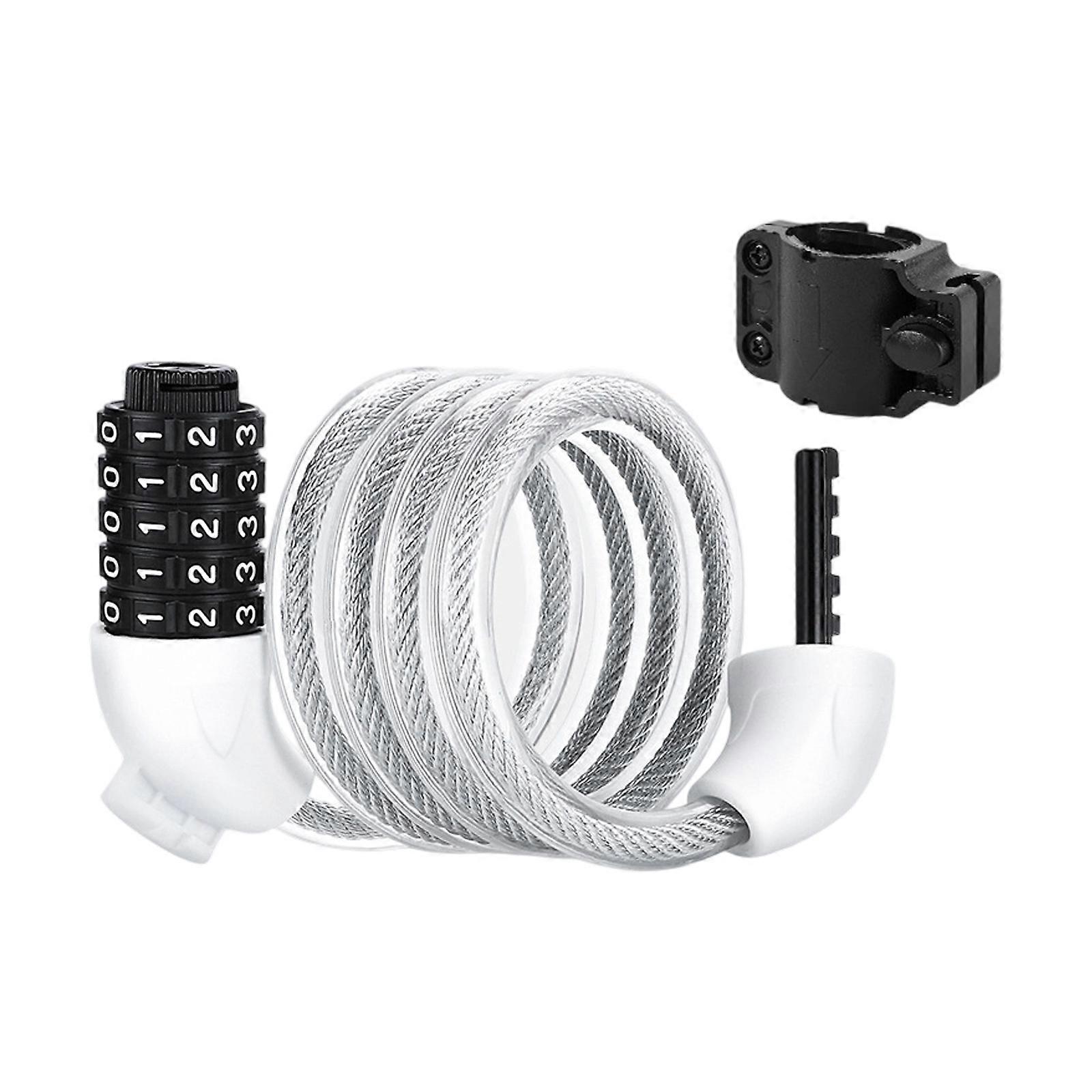 Bicycles Lock 120cm Bike Lock Cable Lock with 5 Digit Code Combination Practical Combination Lock for Cycling  White