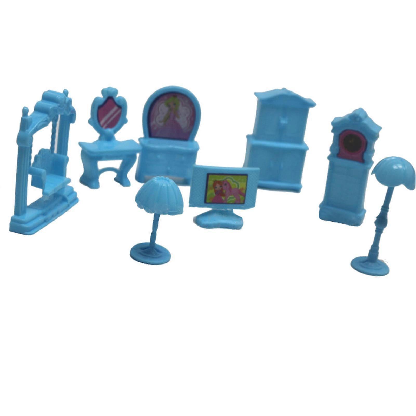 8PC Miniature Dollhouse Bedroom Set with Multi-Functional Dressing Table