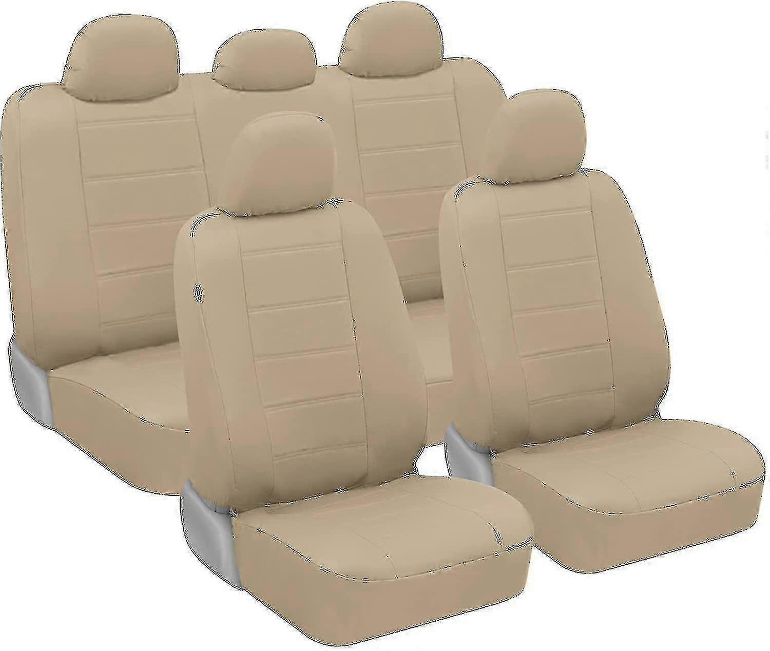 Ultraluxe Beige Auto Seat Covers Full Set Leather-Like Durable EU Design