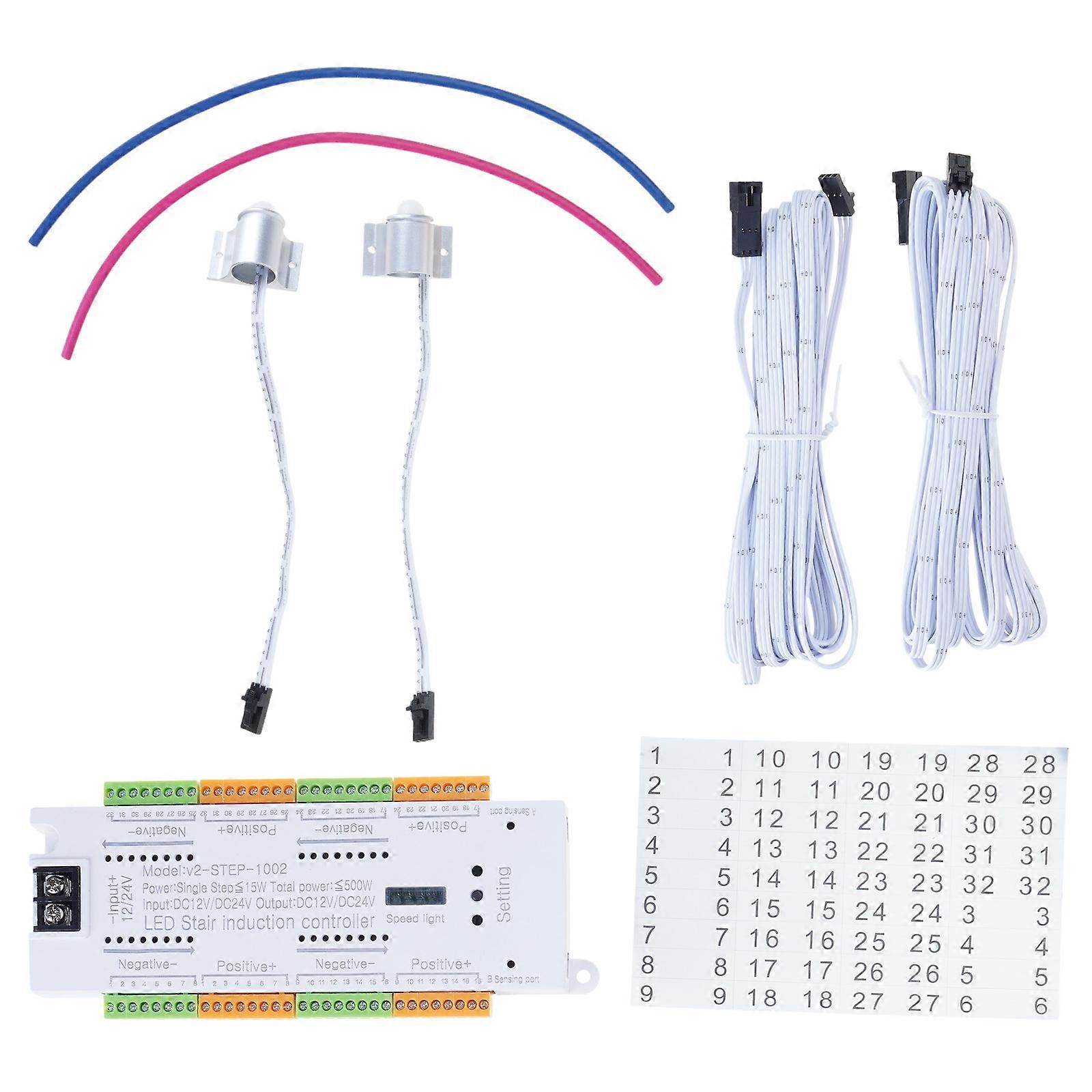 32 Channel Motion Sensor 12V 24V LED Stair Light Controller Replacement Staircase Ladder Step Light Controller Multicolor