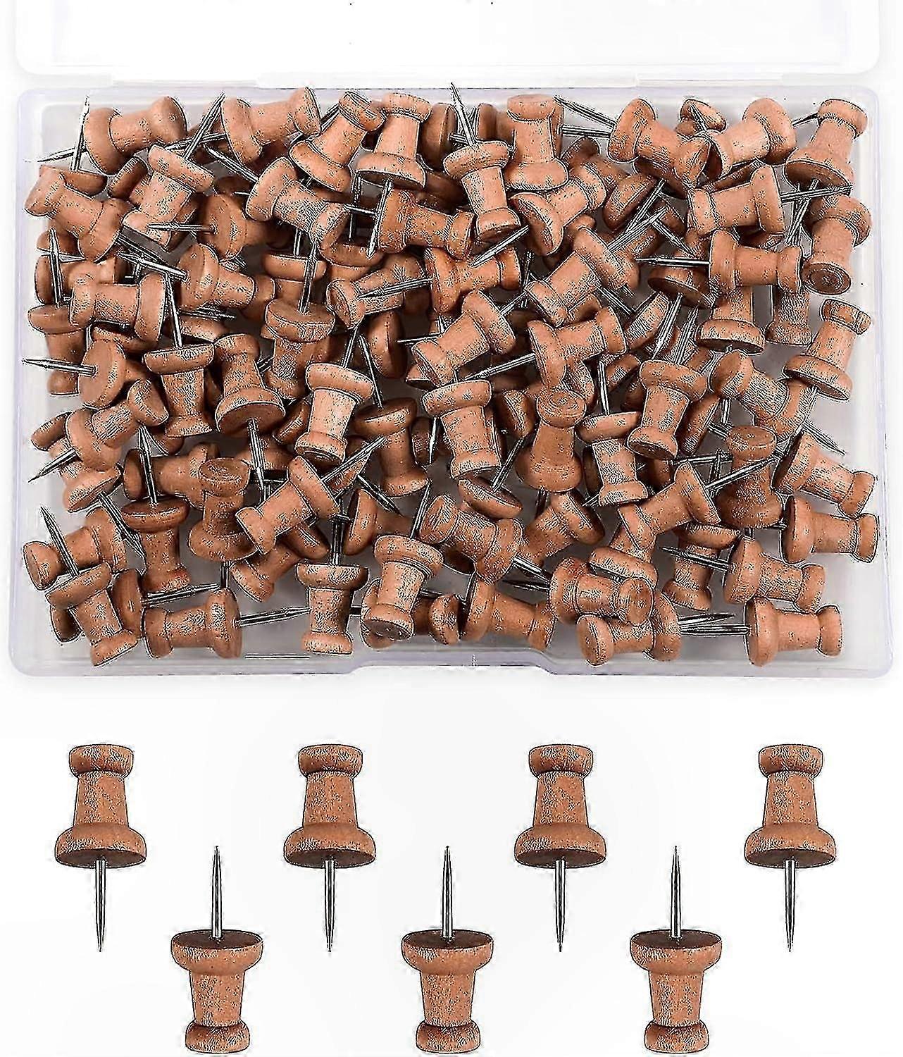 100 Wooden Push Pins with Steel Tips for Cork Boards and Craft Projects