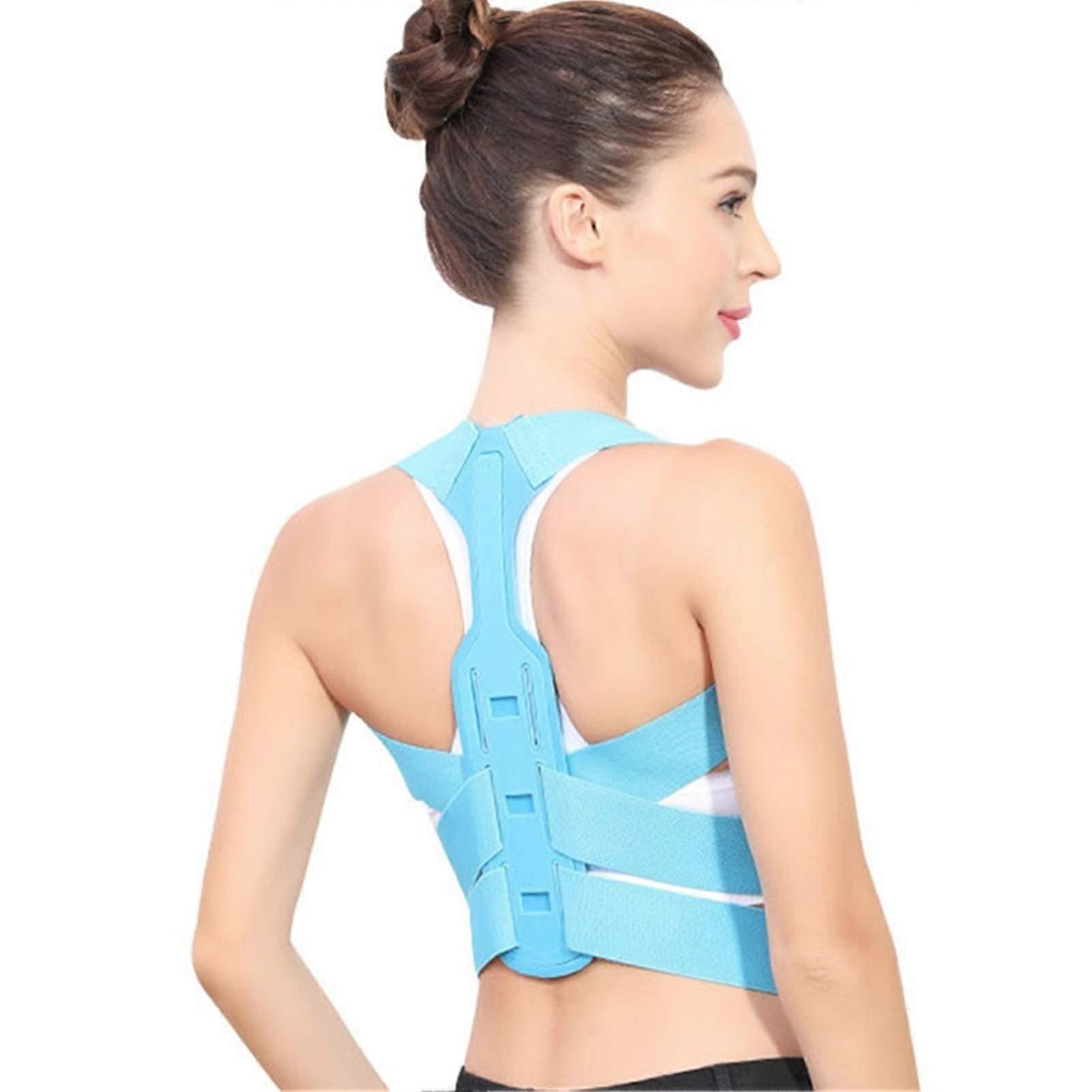 Back Support Belt Adjustable Posture Corrector for Spine Shoulder Lumbar Alignment (Blue, Small)
