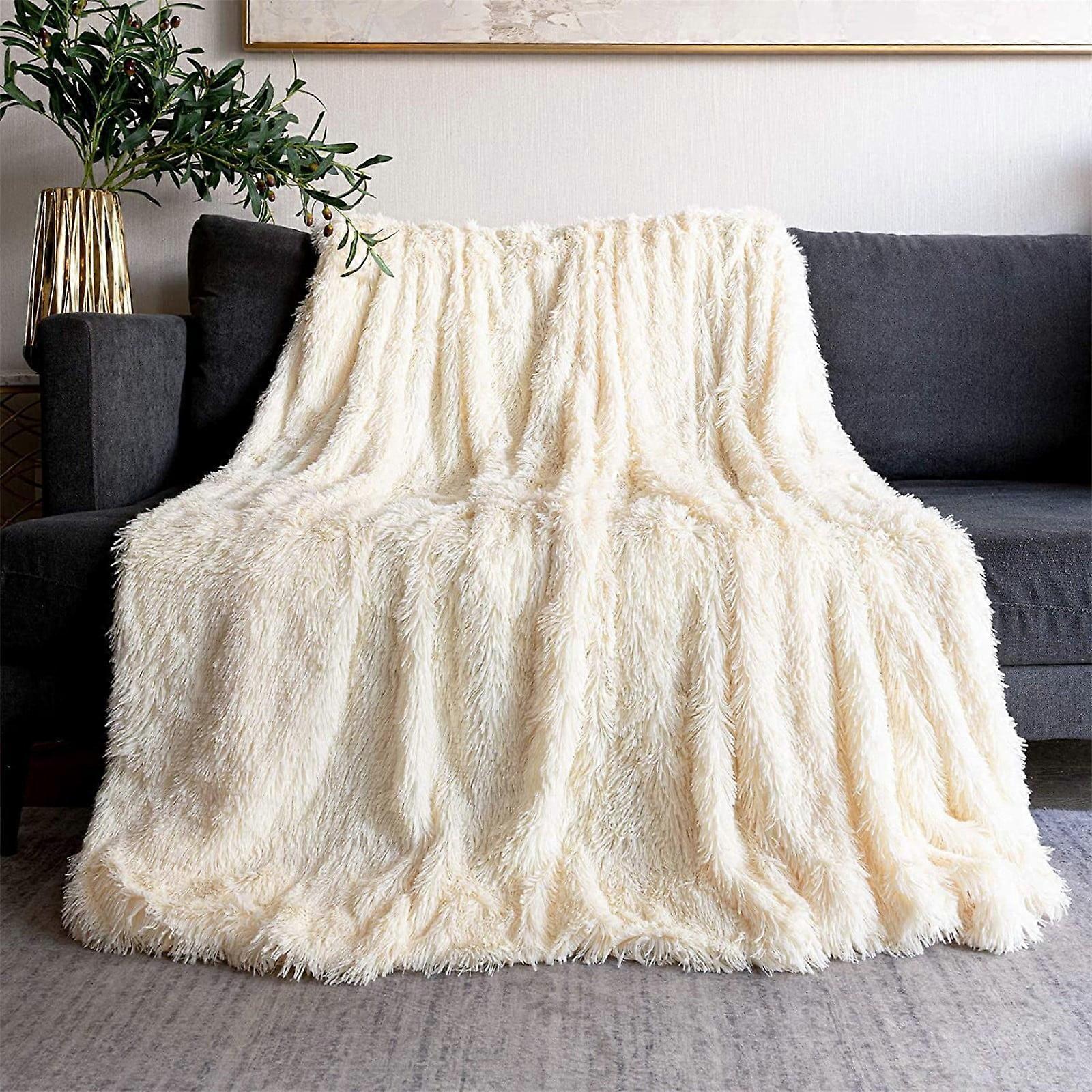 YANHAIGONG Summer Savings! Extra Soft Fuzzy Faux Fur Throw Blanket, Reversible Shaggy Plush Microfiber Fleece for Couch, Sofa, Bedroom