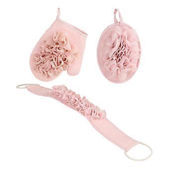 3 Piece Bath Body Scrubber Set Fiber Back Scrub Towel Deep Cleansing Exfoliating Mitts For Home  White
