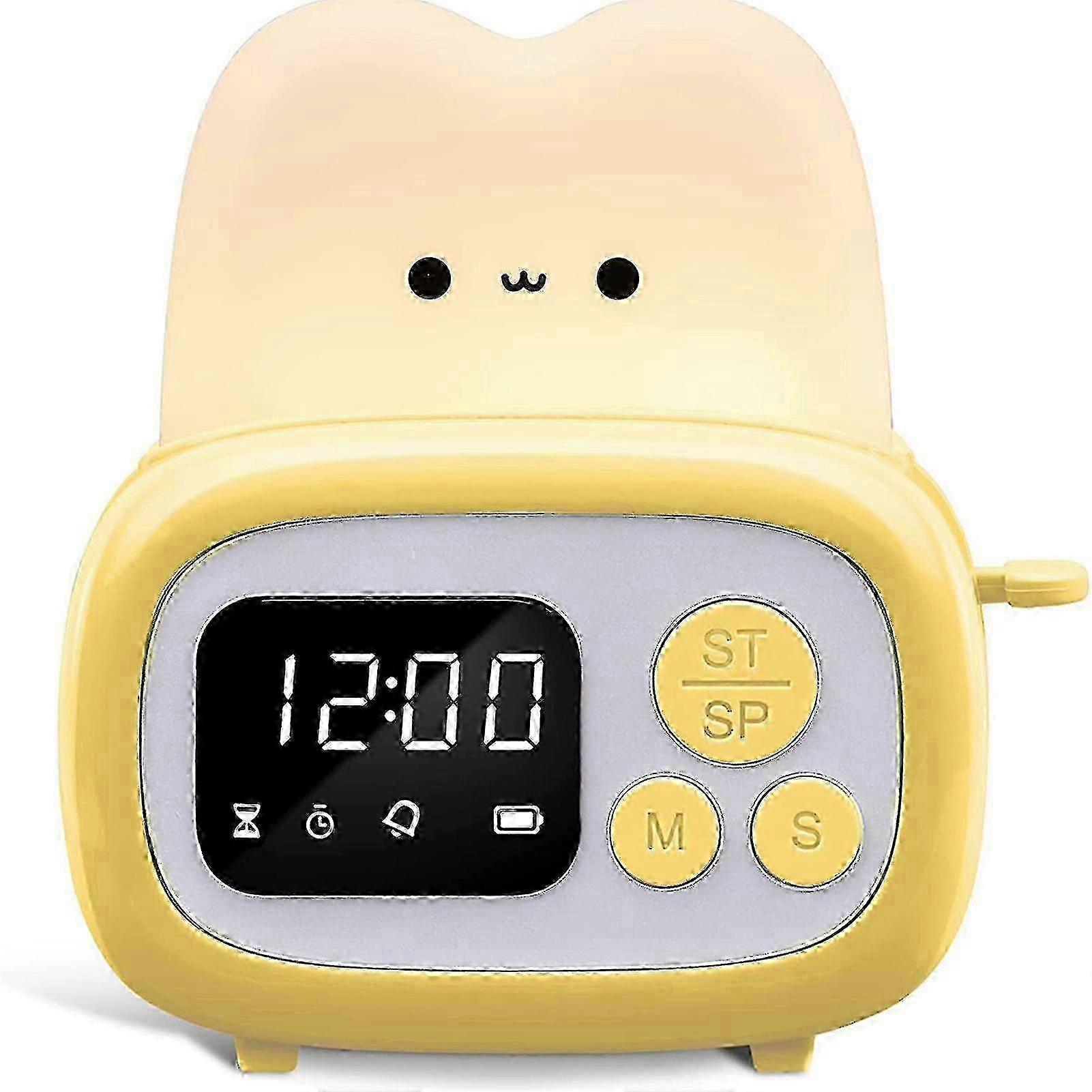 Cute Timer Clock Toaster Lamp USB Charging Bedside Night Light LED Digital Table Clock Alarm
