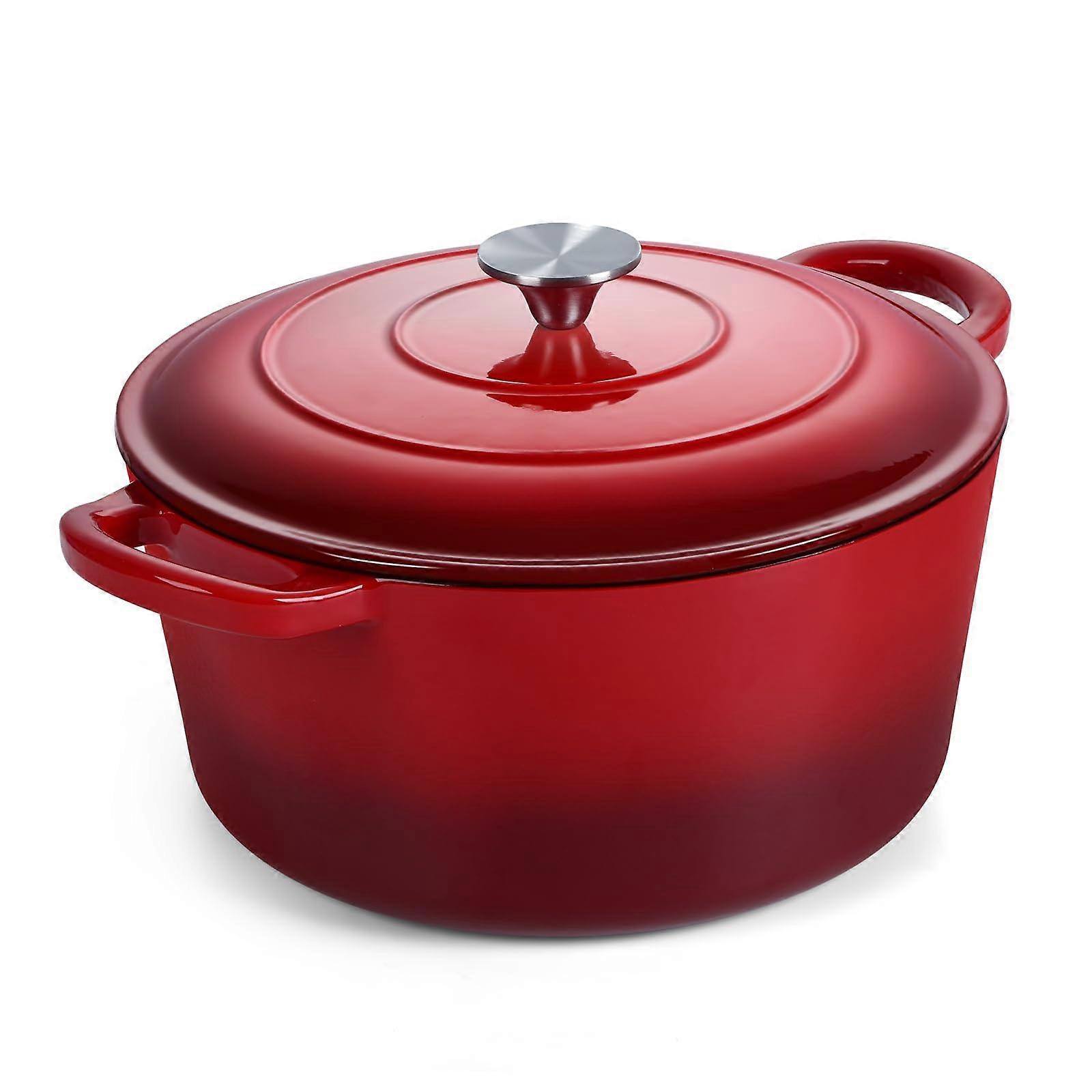 Enameled Cast Iron Dutch Oven 7QT with Lid for Bread Baking and Stews, Round Red Pot