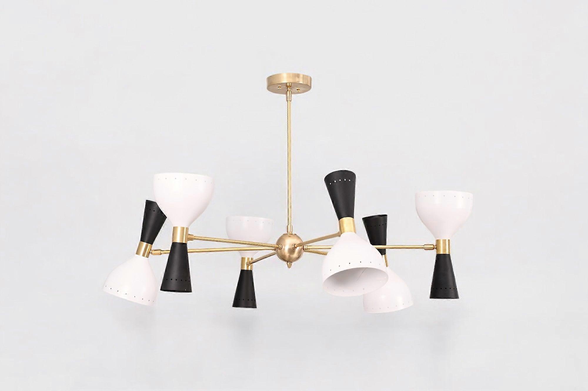 6-Arm 12-light Brass Stilnovo Chandelier – Modern, Timeless Design
