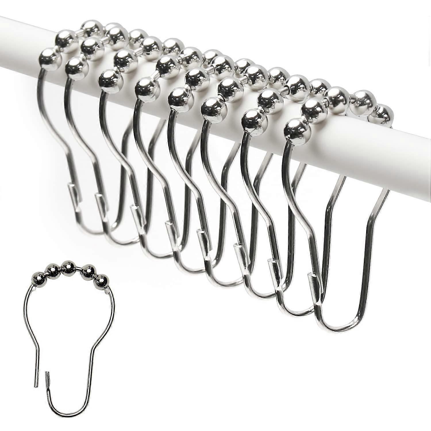 RustResistant Metal Shower Curtain Rings with Smooth Roll Hooks for Bathroom Rod, Set of 8