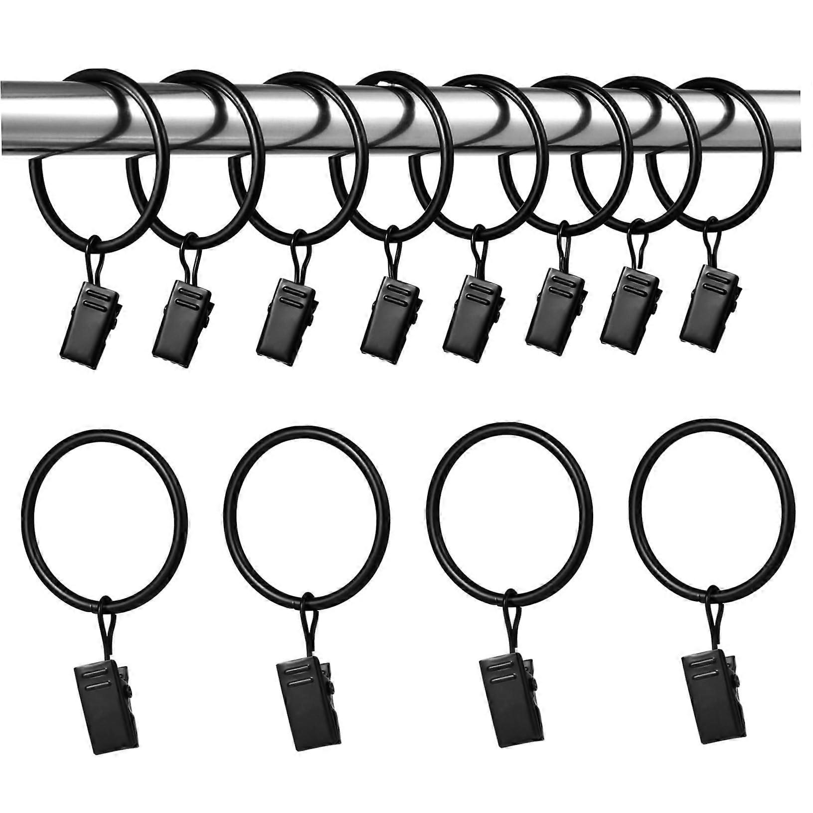 50pcs Curtain Rod Rings with Clips and Hooks for Shower or Window Drapes, HeavyDuty Black