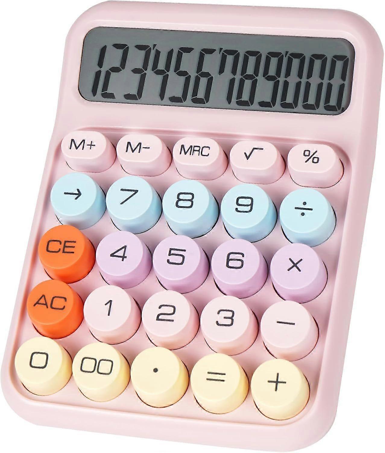 Mechanical calculator with large buttons, desktop calculator, 12 digits, large LCD screen, office calculator, cute pink calculator for teachers S