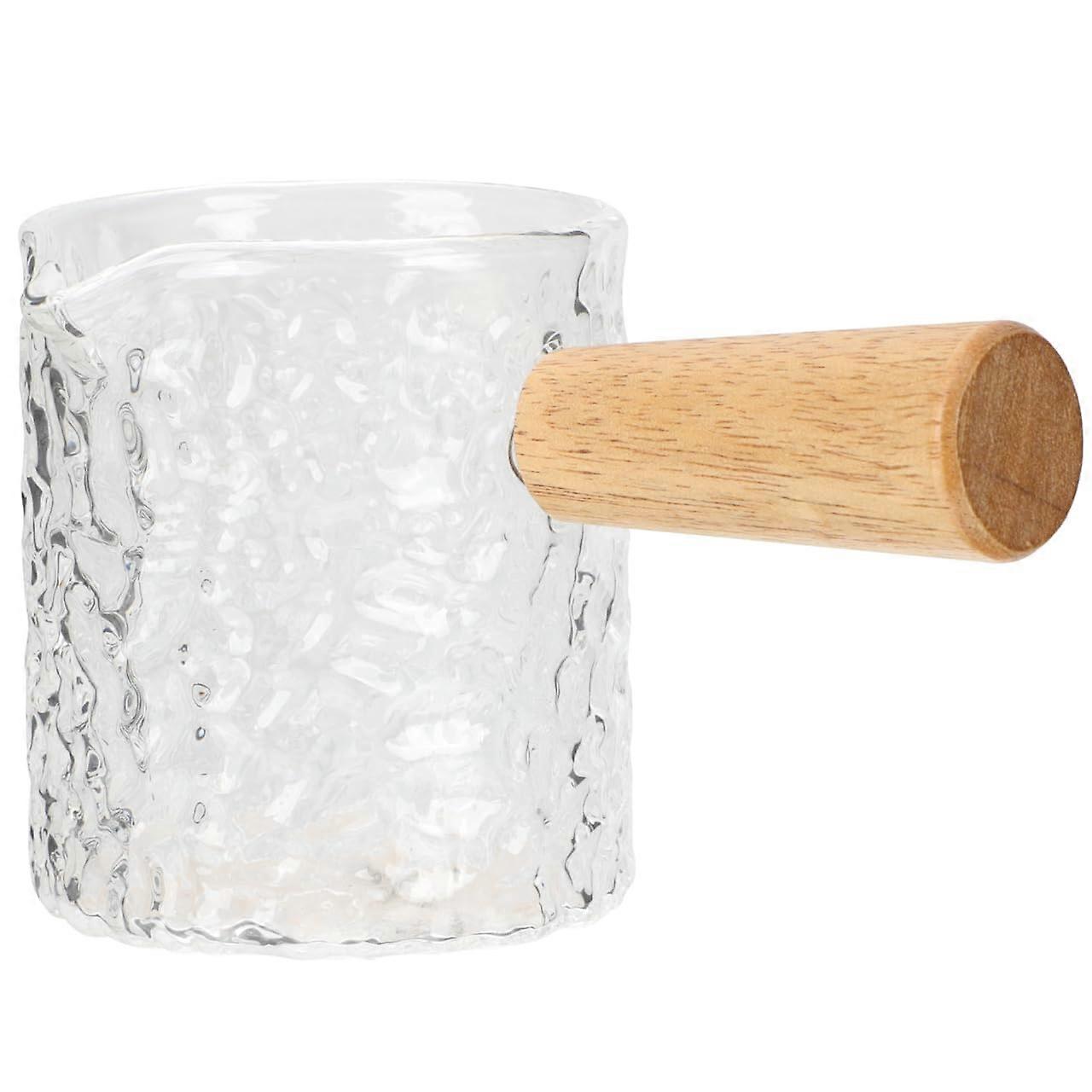 Glass Creamer Pitcher with Wooden Handle, 100ml Espresso Shot Glass for Coffee and Tea