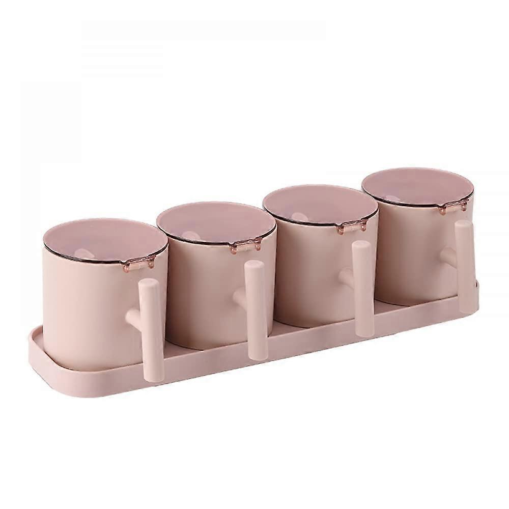 Seasoning Storage Box Set with 3 Compartments Lid and Spoon NonSlip Base Kitchen Condiment Organizer