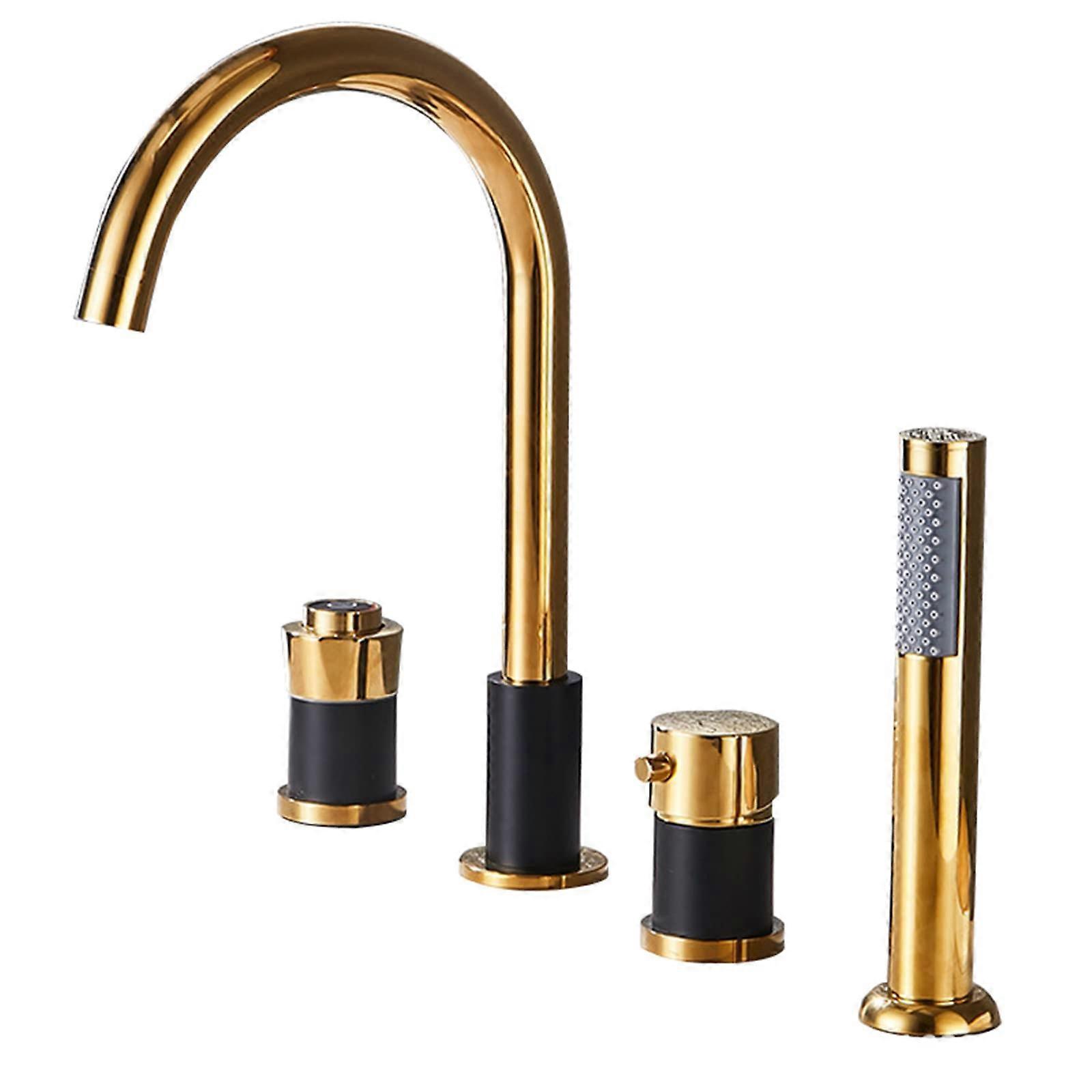 Thermostatic 4 Hole Bathtub Faucet with Handheld Shower, 360° Swivel Spout, Pull Down Spray