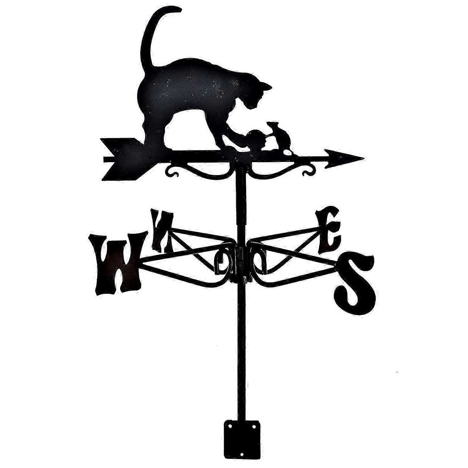 Metal Outdoor Weathervane with RustResistant Coating, Witch Blacksmith Cat Mouse Wind Direction Indicator for Garden