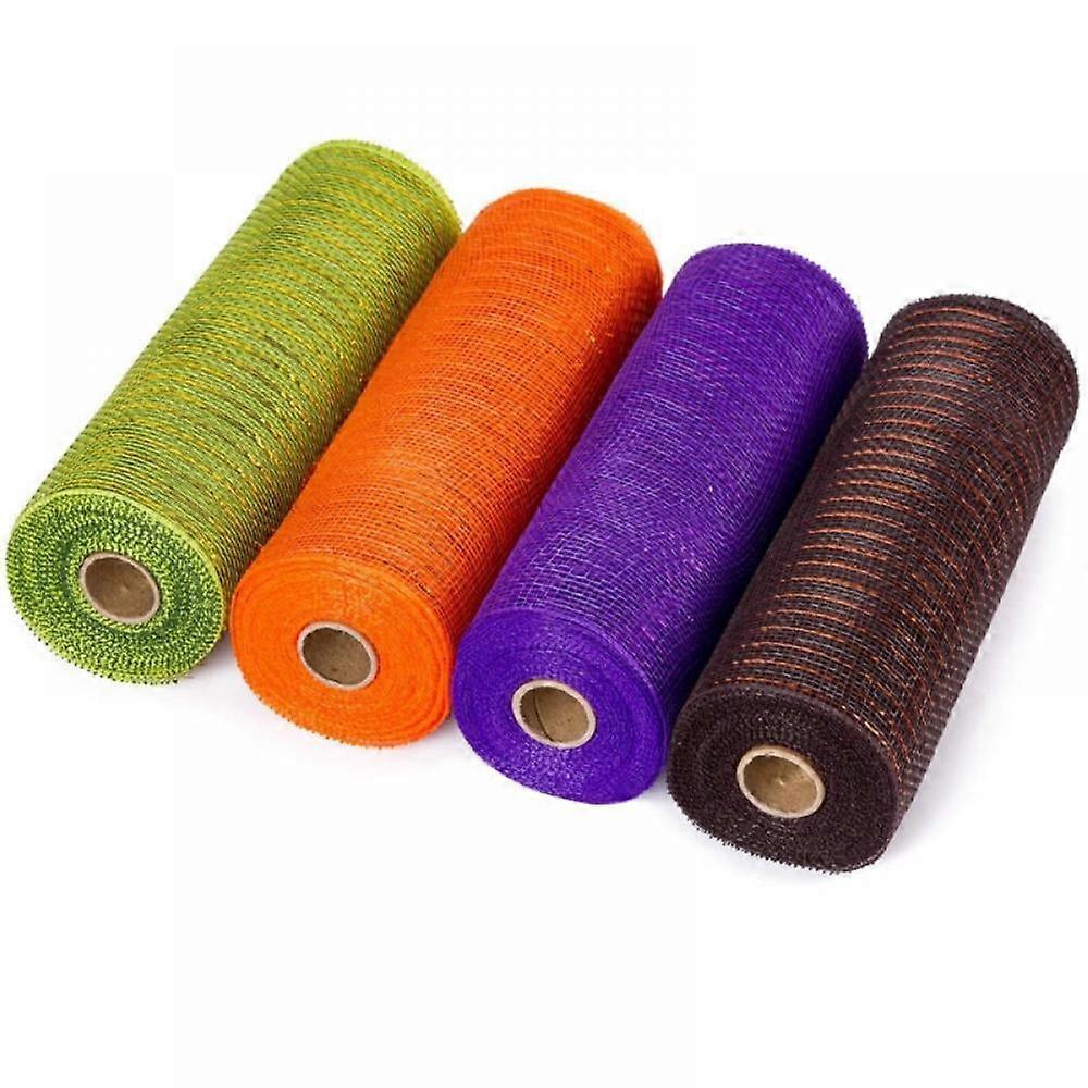 4 Pieces Easter Poly Mesh Ribbon Decorative Metal Autumn Mesh Foil Mesh Rolls For Diy Easter Projects Garland Party Decor Wrapping Craft