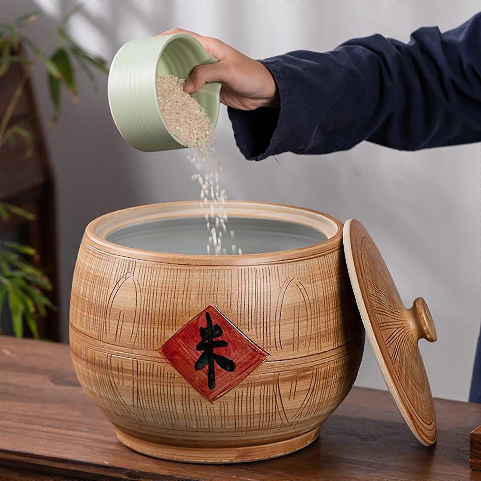 Large Ceramic Rice Storage Container with Airtight Seal, 5kg Capacity Jar for Home Kitchen